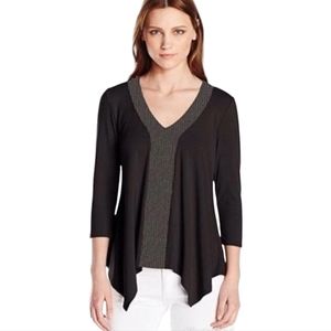 Adrianna Papell Black Asymmetrical 3/4 Sleeve Top M ✨🖤